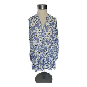 Free People Love Letter Tunic Dress Blue Floral Ruffle Women's Small Over Sized